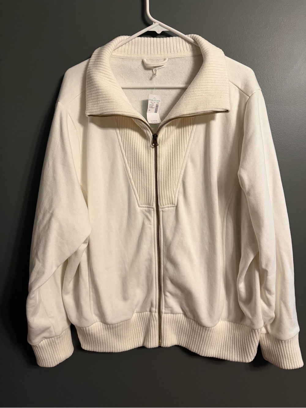 NWT Maurices Cream Zip-Up Ribbed Collar cardigan